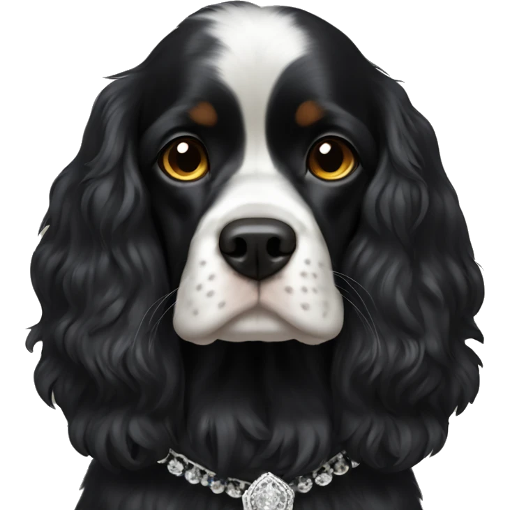 Small completely black king spaniel with white on chest emoji