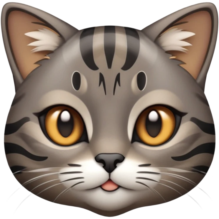 cinematic-cute-grey-and-black-brown-tabby-cat-portrait-emoji,-head-tilted-playfully-and-inquisitively,-sleek-grey-brown-fur-with-bold-black-tabby-stripes-and-a-distinctive-m-shaped-marking-on-the-forehead,-sparkling-amber-eyes,-simplified emoji