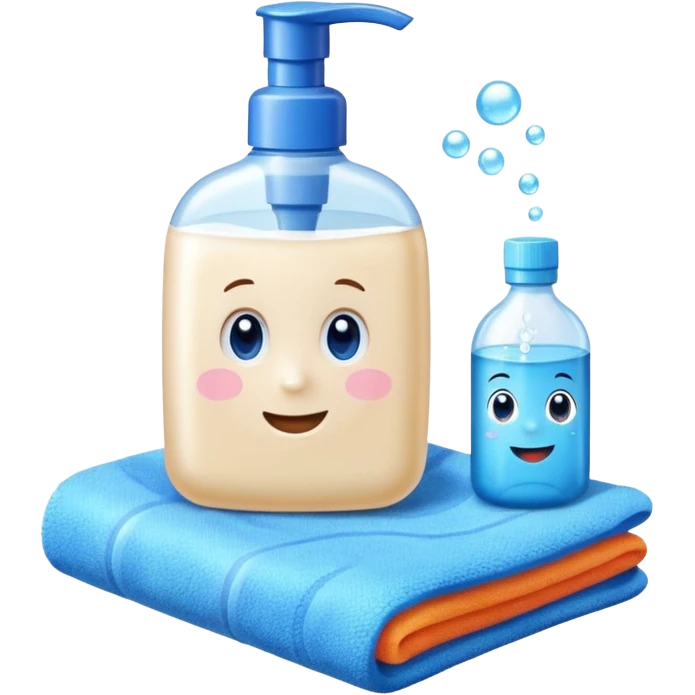 Soap, washcloth and kids shampoo emoji
