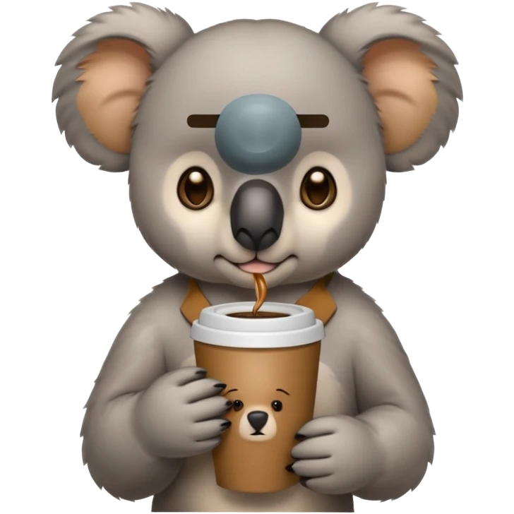 Sad, cute koala bear holding coffee emoji