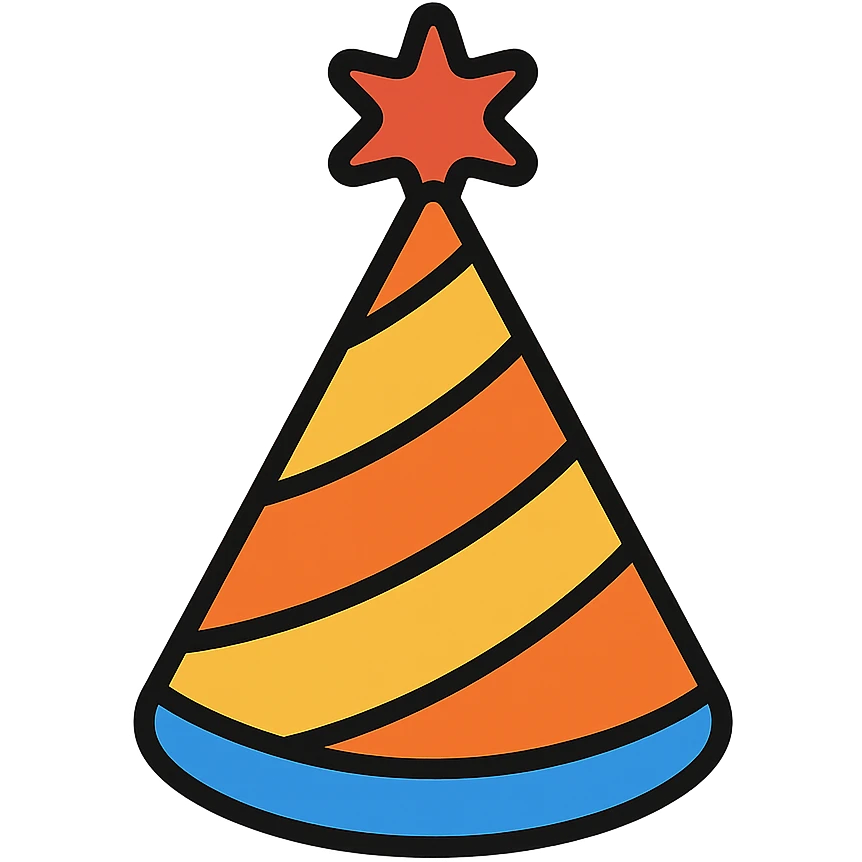 party hat, color icon style, clean lines, festive, simple, suitable for UI emoji