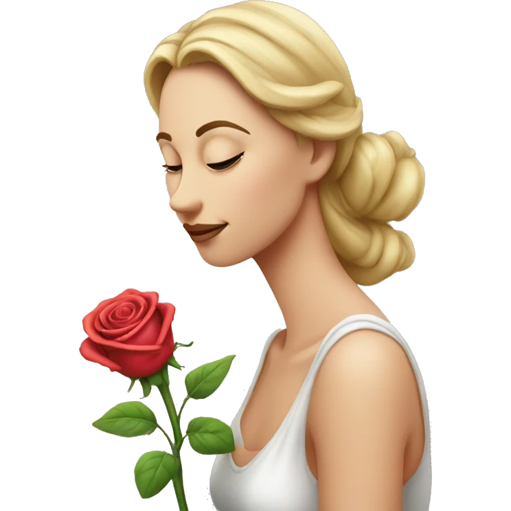 Beautiful woman, smelling one long STEM, rose emoji