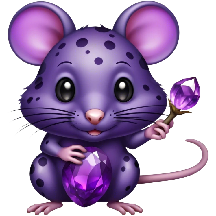 Black rat with purple spots holding a amethyst ￼￼￼ emoji