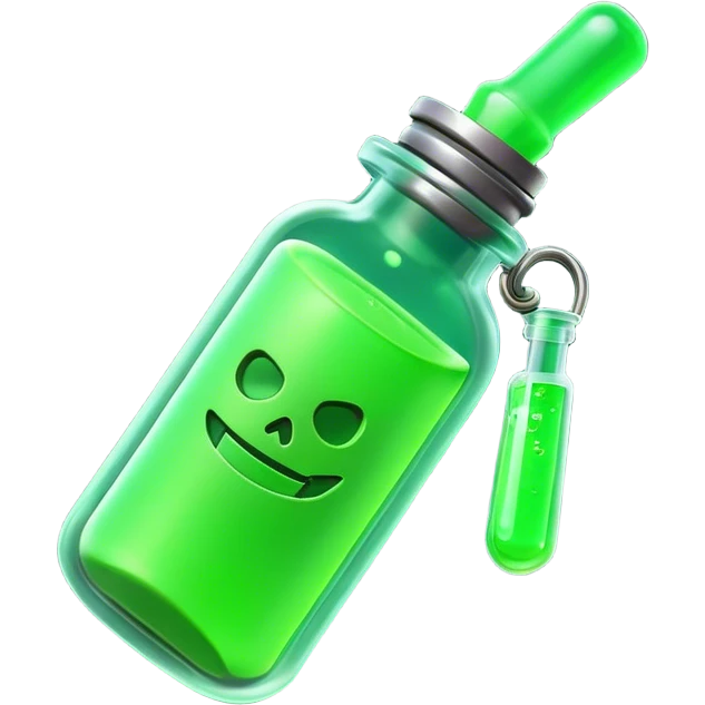 Clash of Clans aesthetic: Cinematic Playful Sci-fi green health pack Emoji, rendered in a 3D vector-style similar to standard emojis with minimal shading and bold, simplified shapes. A compact, futuristic vial with a glowing neon liquid and sleek contours, softly glowing with a healing cosmic charm. Simplified yet unmistakably iconic, highly detailed and consistent, glowing with a soft radiant glow and high shine. Stylized with a touch of futuristic alchemy and a soft glowing outline, capturing the essence of a vital energy elixir with a playful, interstellar spirit! emoji