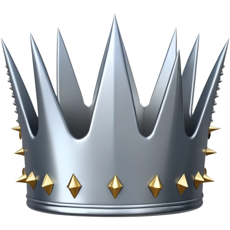 A spiked crown emoji made of silver chrome, sharp yet rounded metallic ...