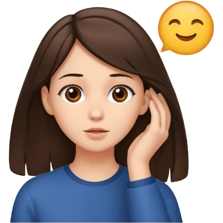 brunette tucking hair behind ear while looking up emoji