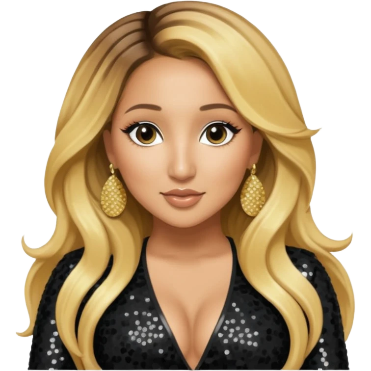 Adrienne Bailon from 3lw/Cheetah Girls with long golden blonde hair, black sequin outfit emoji