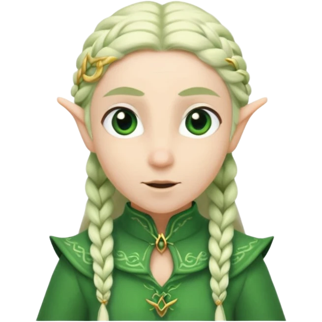 braid hair white elf, green cloth emoji