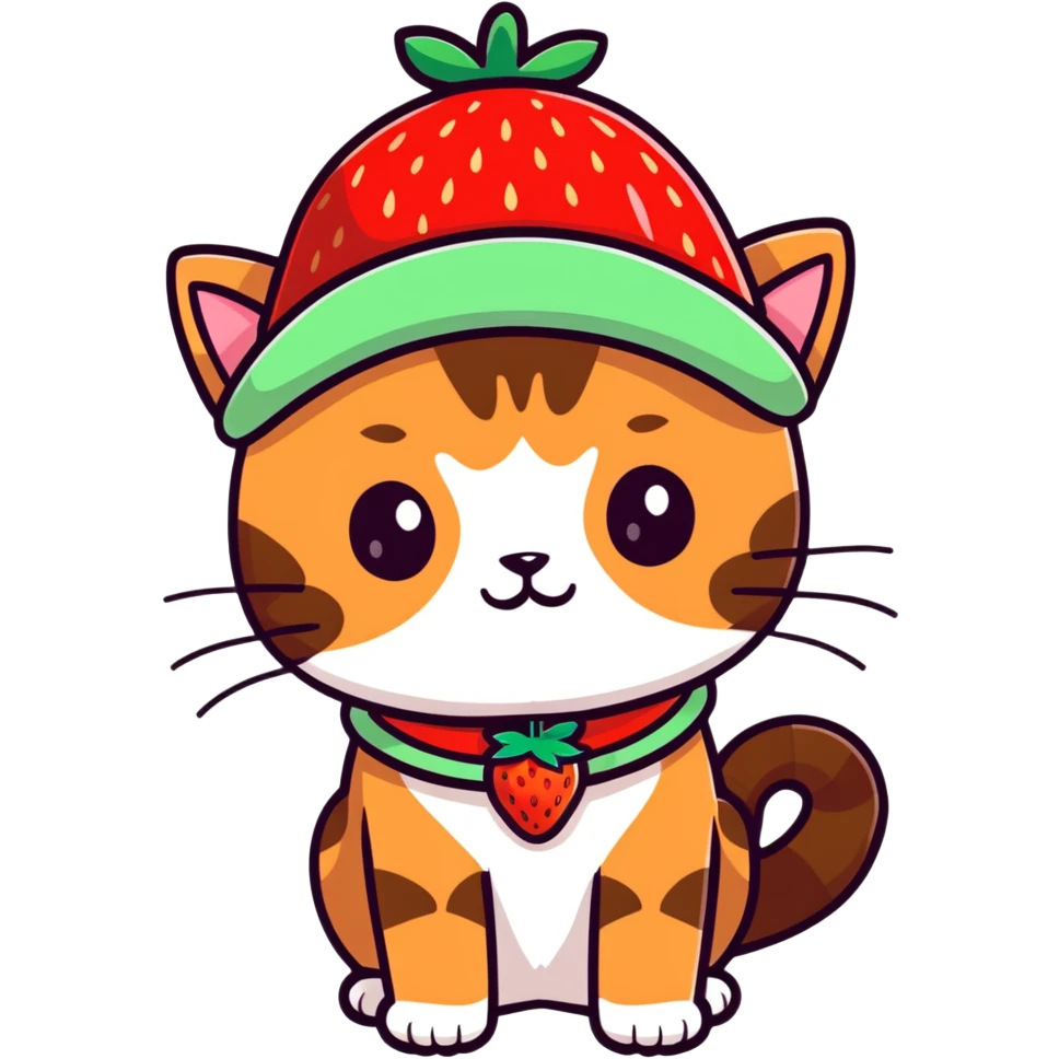 brown cat wearing a strawberry hat emoji