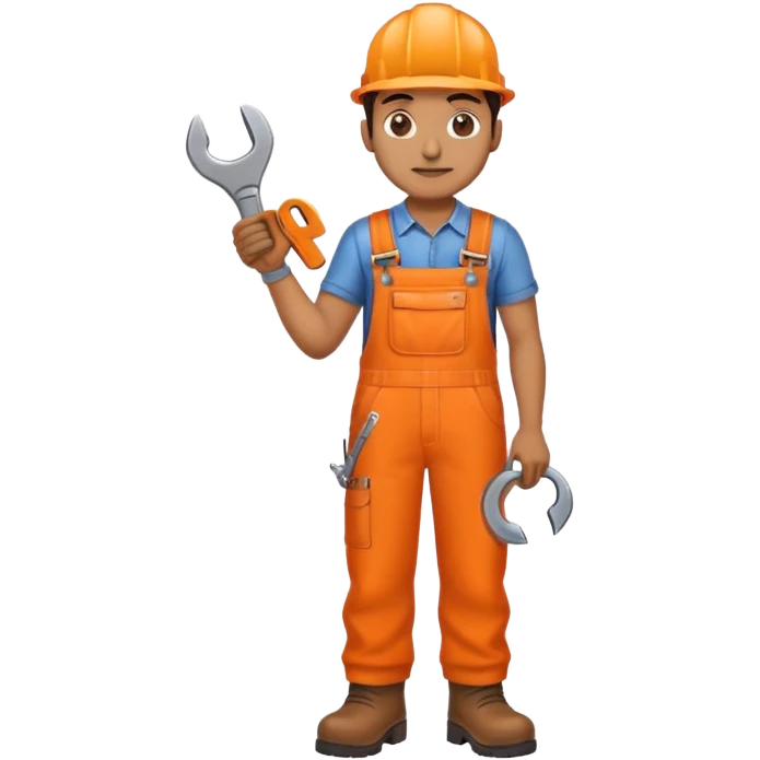 indian engineer orange overalls, boots holding a spanner emoji