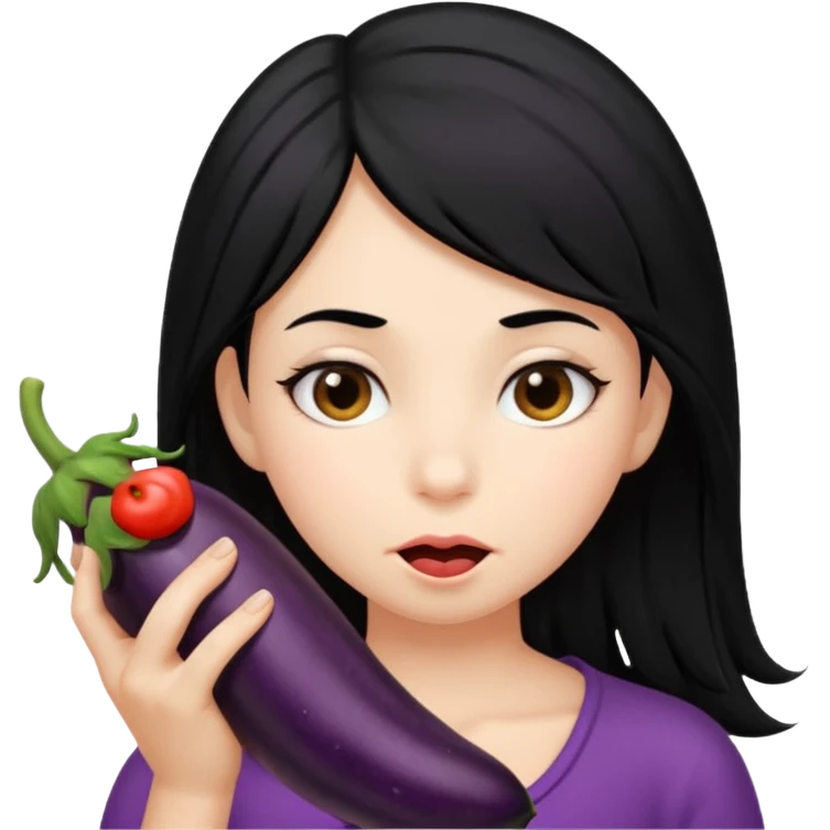 girl black hair sucking black hairy eggplant emoji