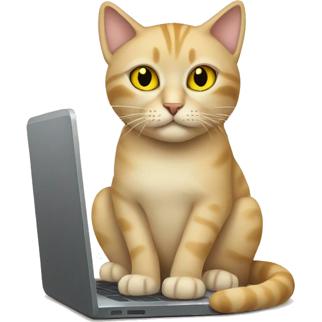 a beige cat with yellow eyes laying on laptop emoji
