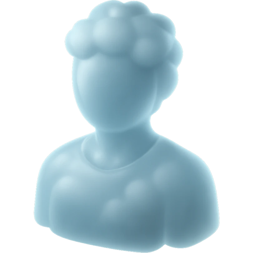 front view: person made of white fluffy clouds, shoulder up, matte glass style emoji