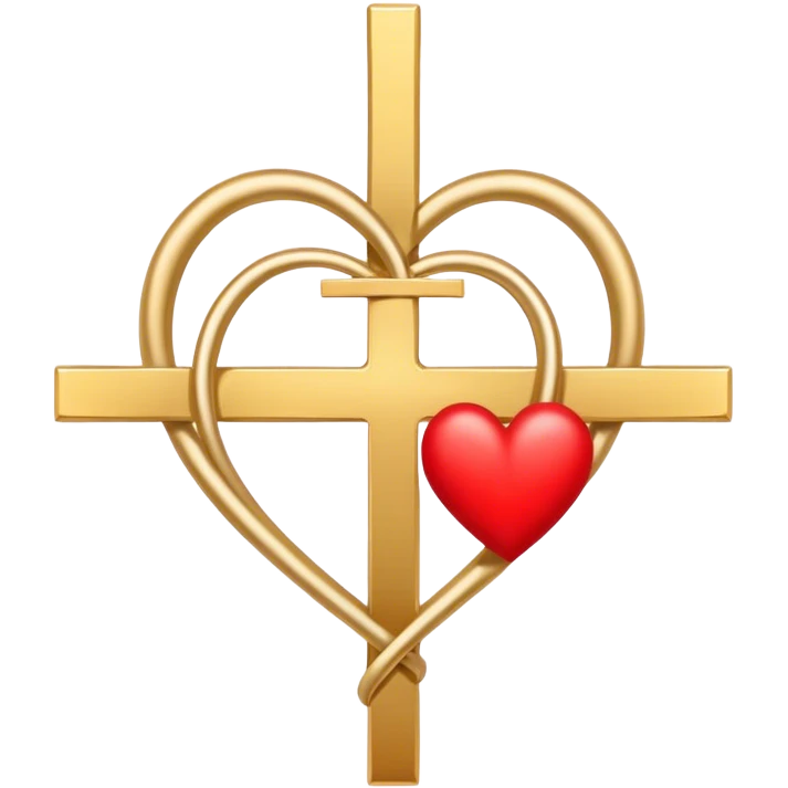 Two red  heart outlines  entwined with a simple gold cross  emoji