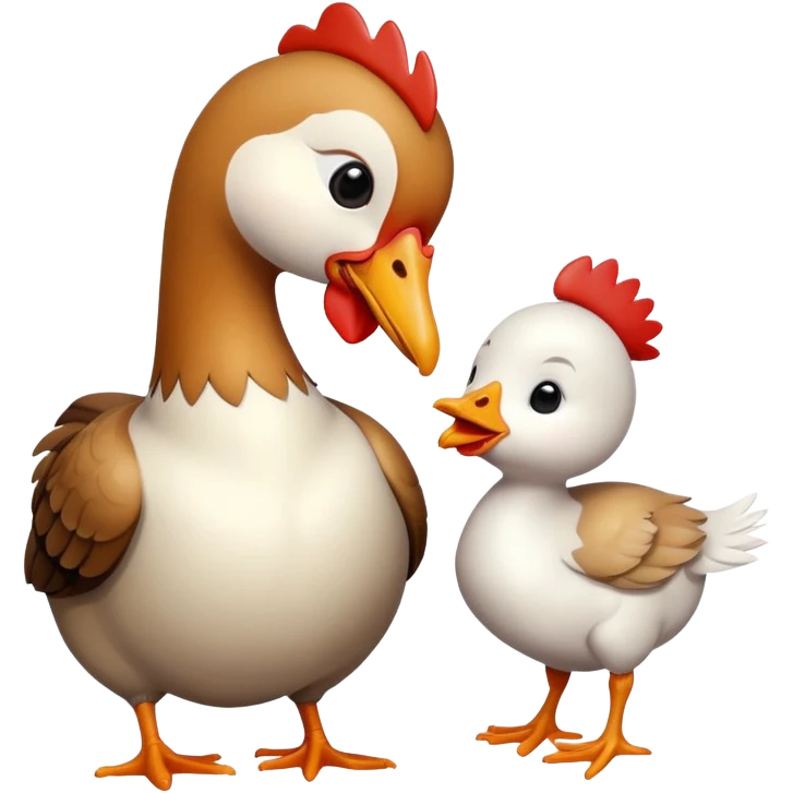 A goose kissing a chicken  emoji