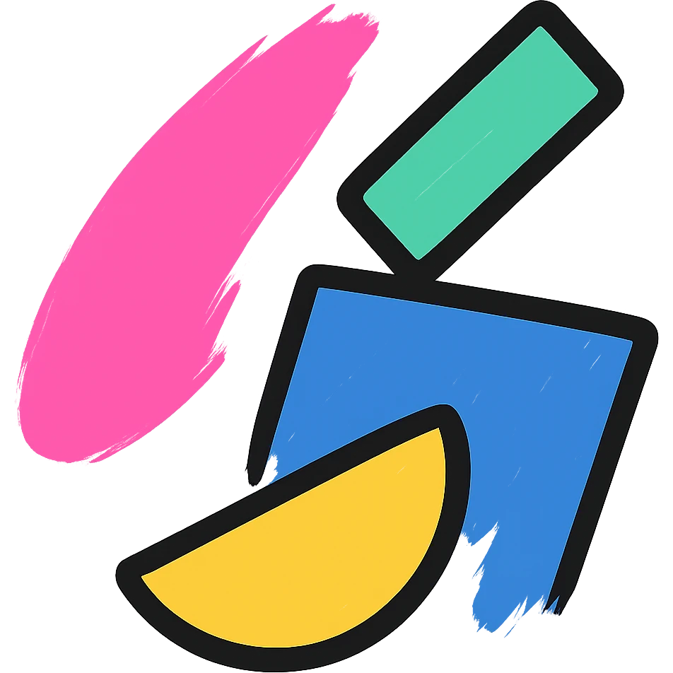 Make the logo even more abstract and unconventional, emphasizing dynamic, misaligned geometric shapes and expressive color. Remove any recognizable forms, focusing on pure movement, energy, and connection. Maintain a clean but bold look, suitable for an app icon and favicon, with a palette between neon startup and pastel chaos. No background. emoji