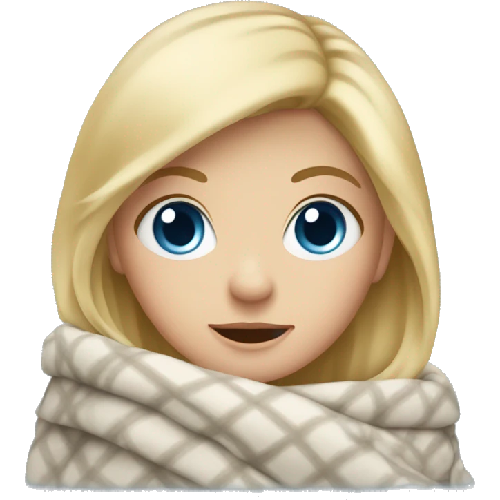 Blond Girl with blue eyes in a winter outfit with a blanket emoji