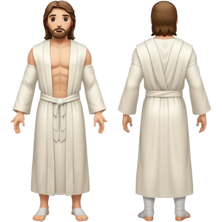 fullbody jesus christ jacked, sleeveless white robe front and backview emoji