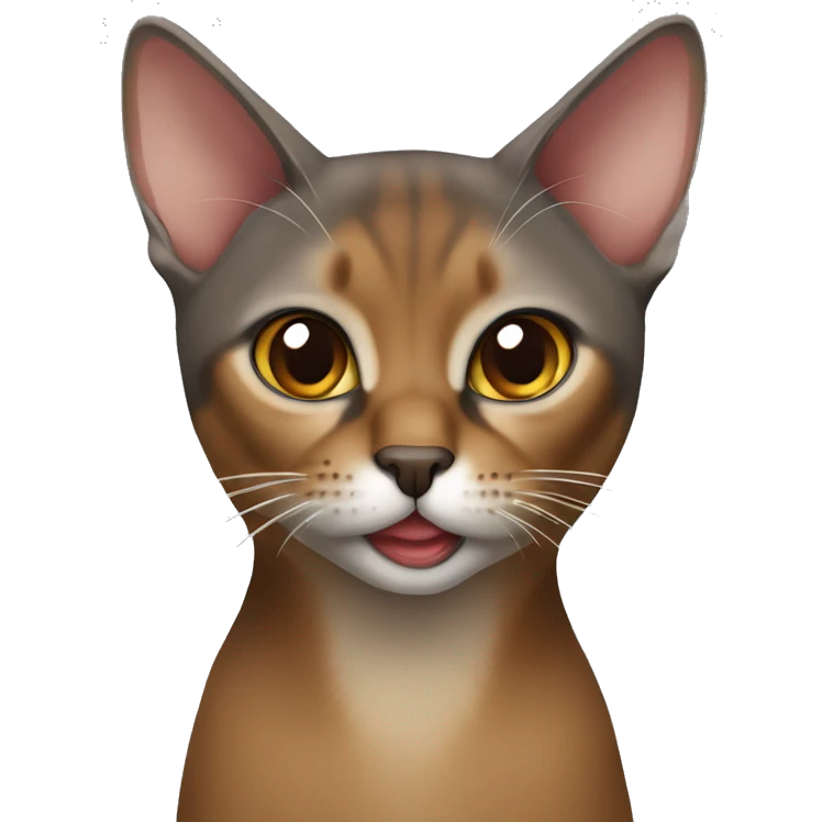 A grey and brown Abyssinian cat with one fang sticking out more than the other emoji