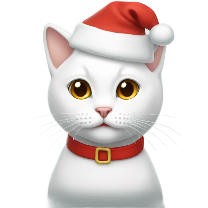White cat wearing a Santa hat emoji