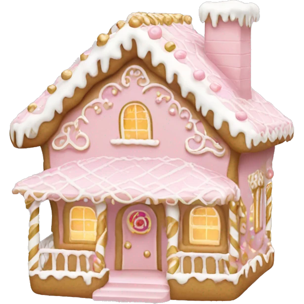light pink and gold and white gingerbread house emoji