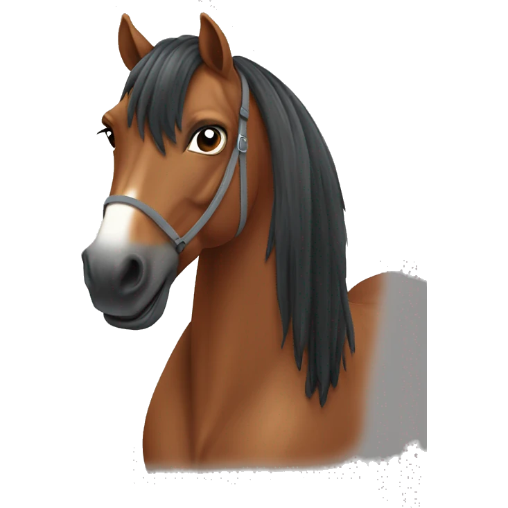 A chestnut horse with black mane wearing a grey t-shirt emoji