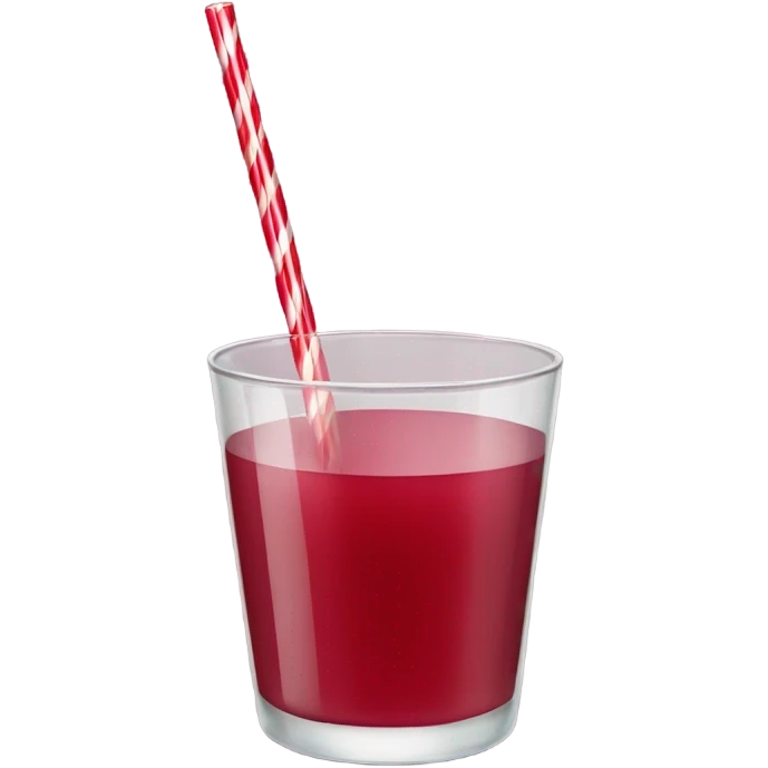 Cranberry juice in a glass cup with a red and white striped straw emoji