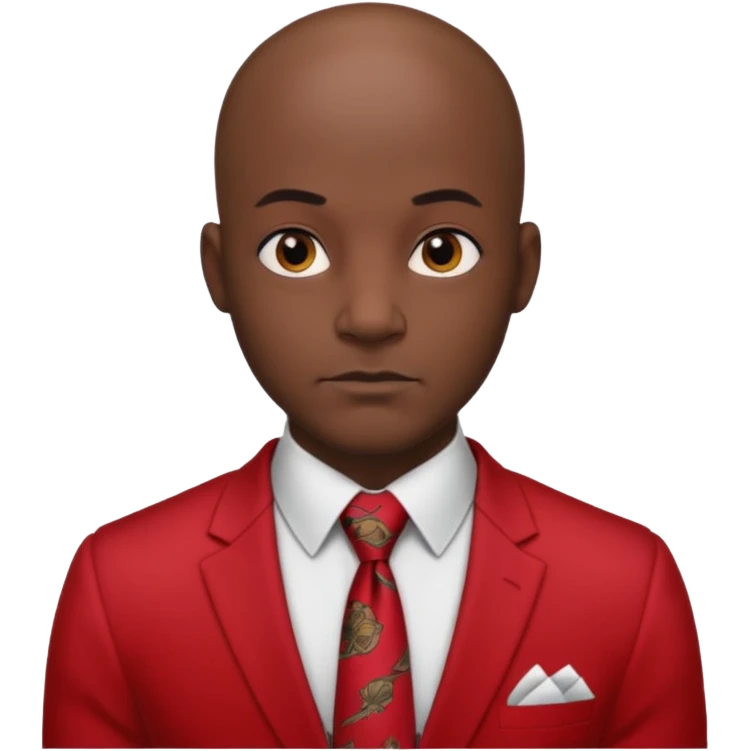 black man Bald with red necktie, red dress, heavy tattoos. emoji