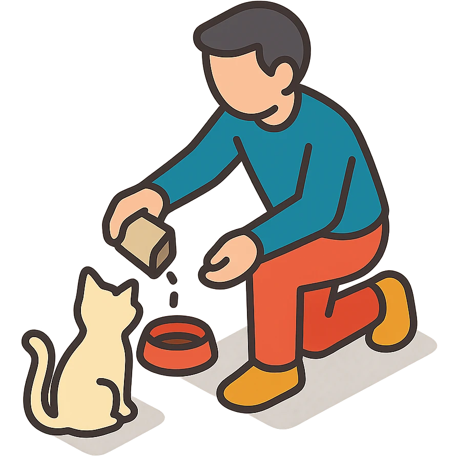 мужчина кормит кошку emoji