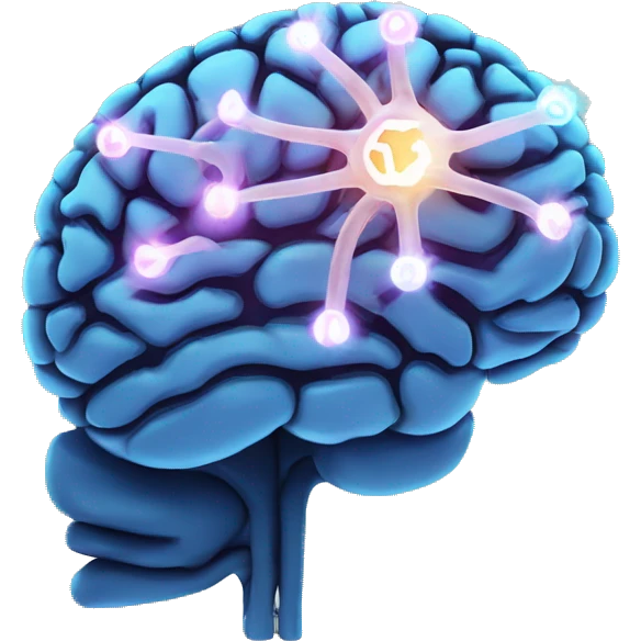 Brain with glowing neurons and computer chip on top emoji