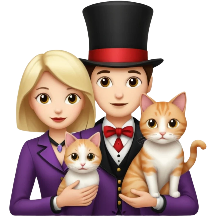 magician couple and their pet cat emoji