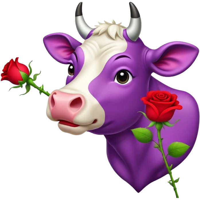 purple cow eats a rose emoji