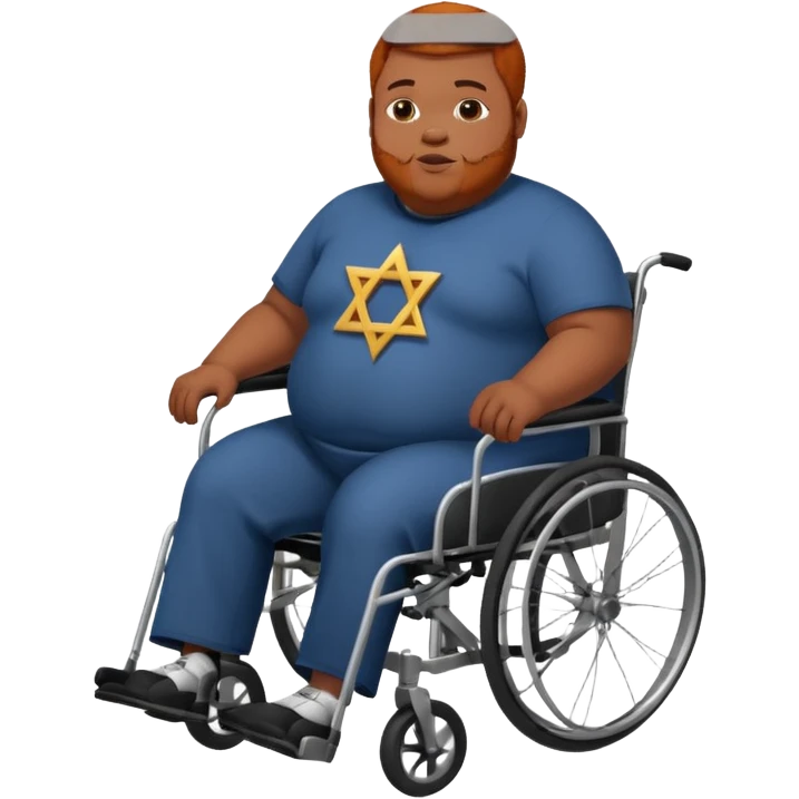 Obese Down syndrome black man with ginger hair in a wheelchair with a Jewish symbol  emoji