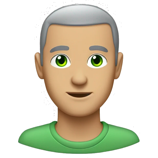 buzz cut white men with green eyes, raising hand up, grey sweetshirt emoji