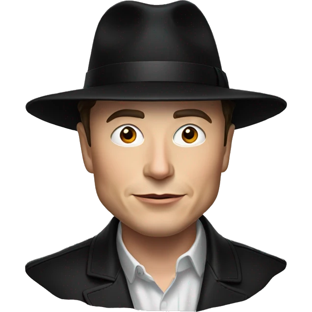 elon musk with a black hat emoji