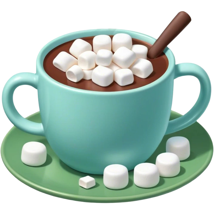 hot chocolate in a pastel blue mug on a green plate emoji