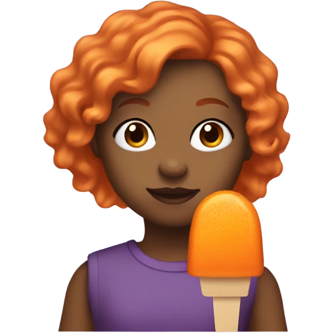 A girl with orange hair holding a purple popsicle  emoji