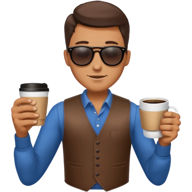 Man in vest, holding coffee, wearing sunglasses emoji