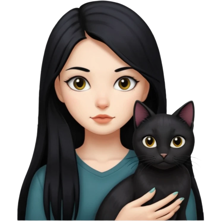 black and long straight hair pretty bratz baddie with tattoo and black cat emoji