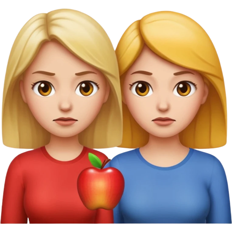 two women facing each other, one looking upset, the other looking smug, apple emoji style emoji