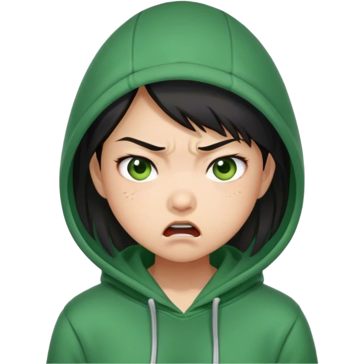 ASIAN girl emoji, angry, upset wearing green hoodies emoji
