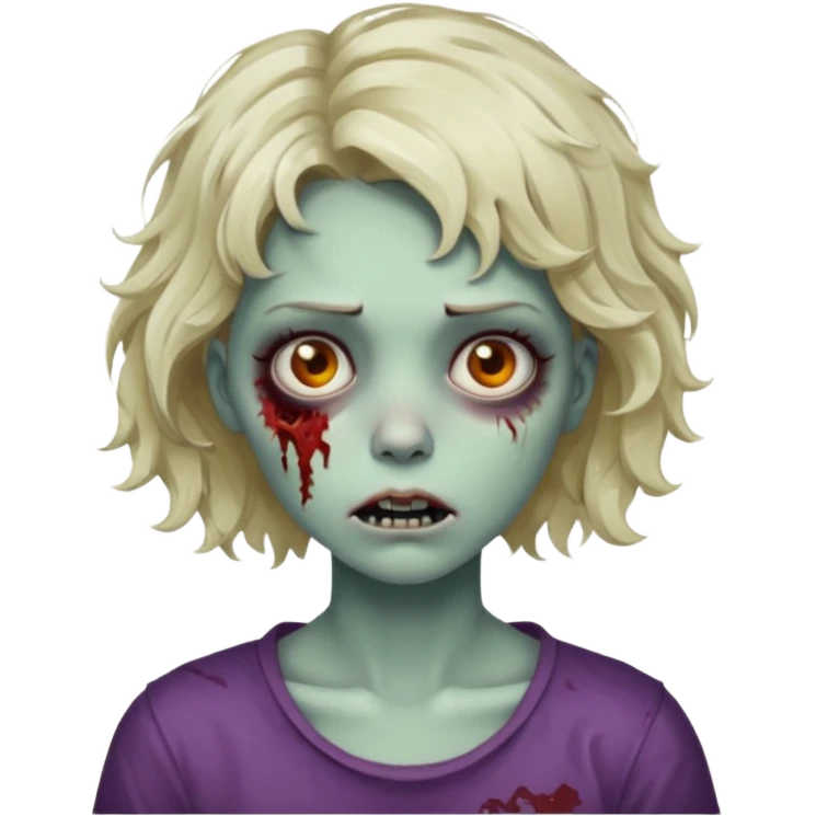 Uma menina zombie com um cabelo ondulado curto, com a franja pro lado emoji