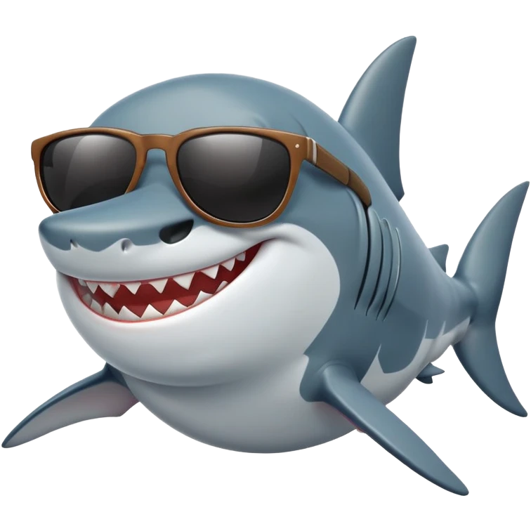 cartoon shark smiling with white teeth wearing dark sunglasses emoji