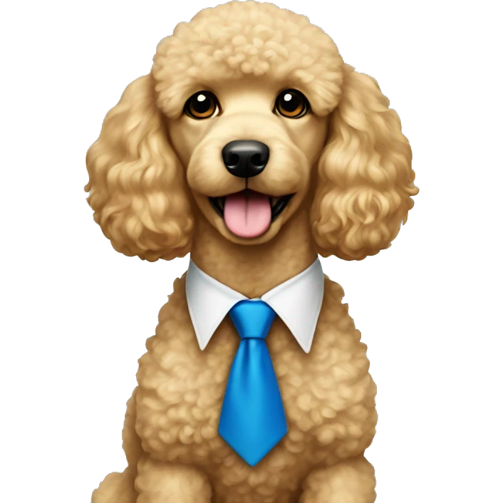 Golden poodle mini wearing a blue tie emoji