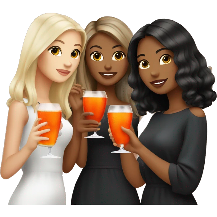 Three beautiful girls (brown, blond and black Hair) drinking aperol   emoji