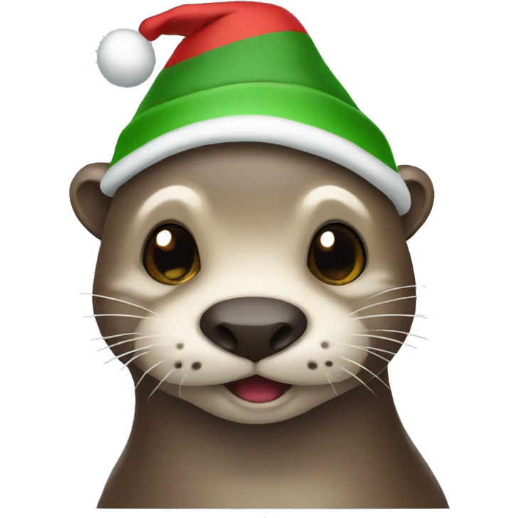 Otter wearing a Christmas hat emoji