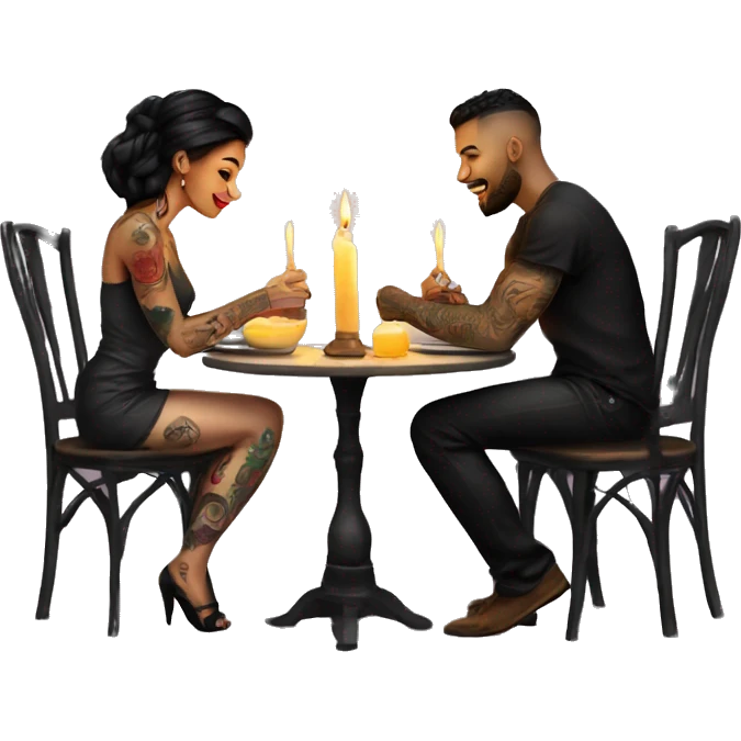 romantic candle light dinner for beautiful tattooed couple emoji