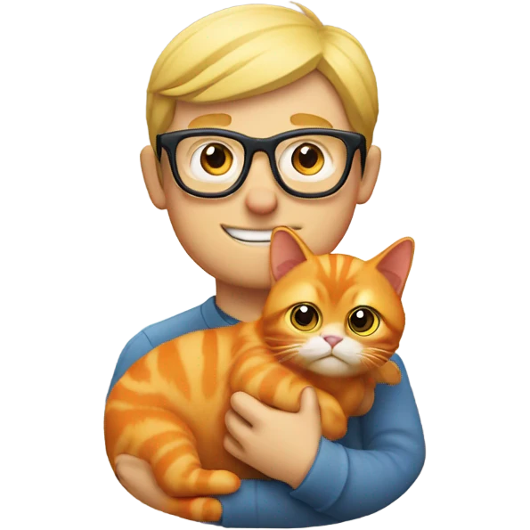Orange cat being held by blonde man in glasses emoji