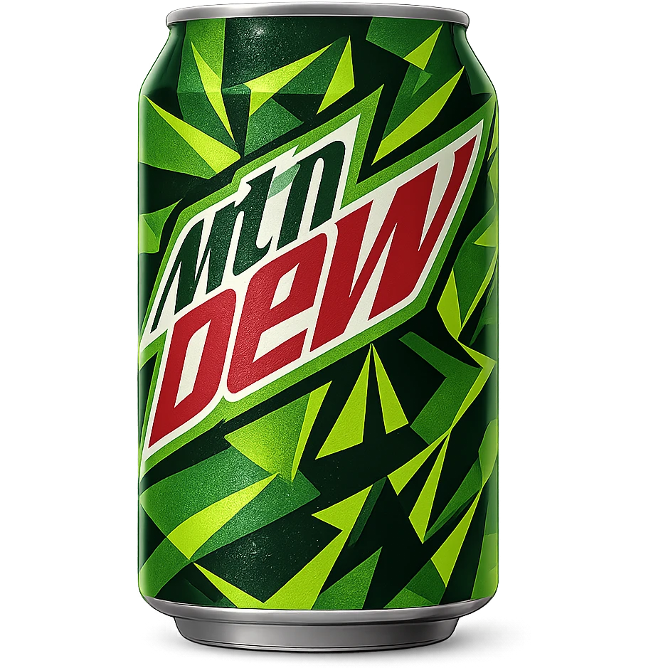 a can of Mountain Dew, vibrant, energetic, green and yellow colors emoji