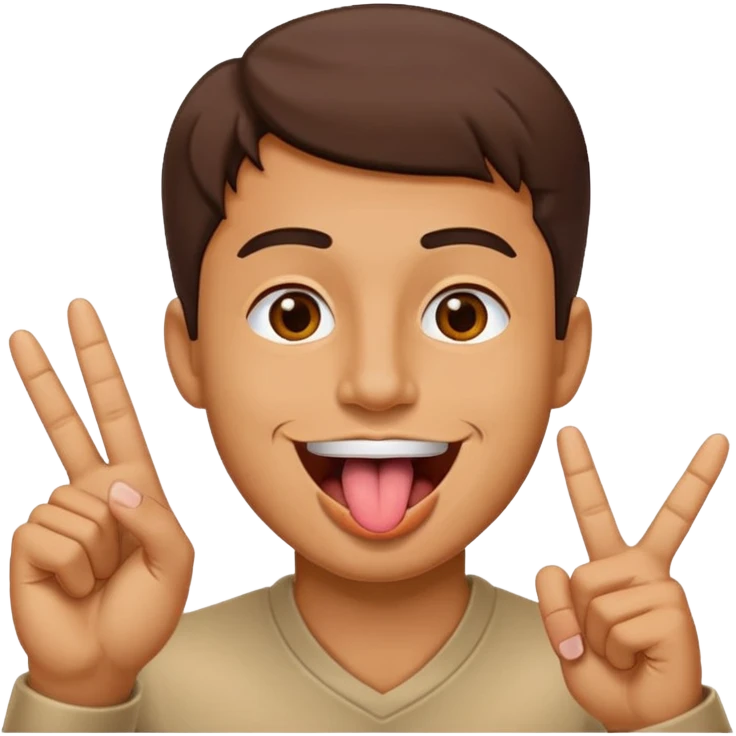 Man making v shape with fingers and tongue sticking out of mouth emoji
